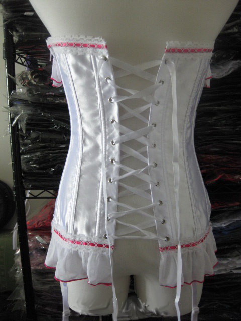 White Shiny Satin Vertical Stripes Corset